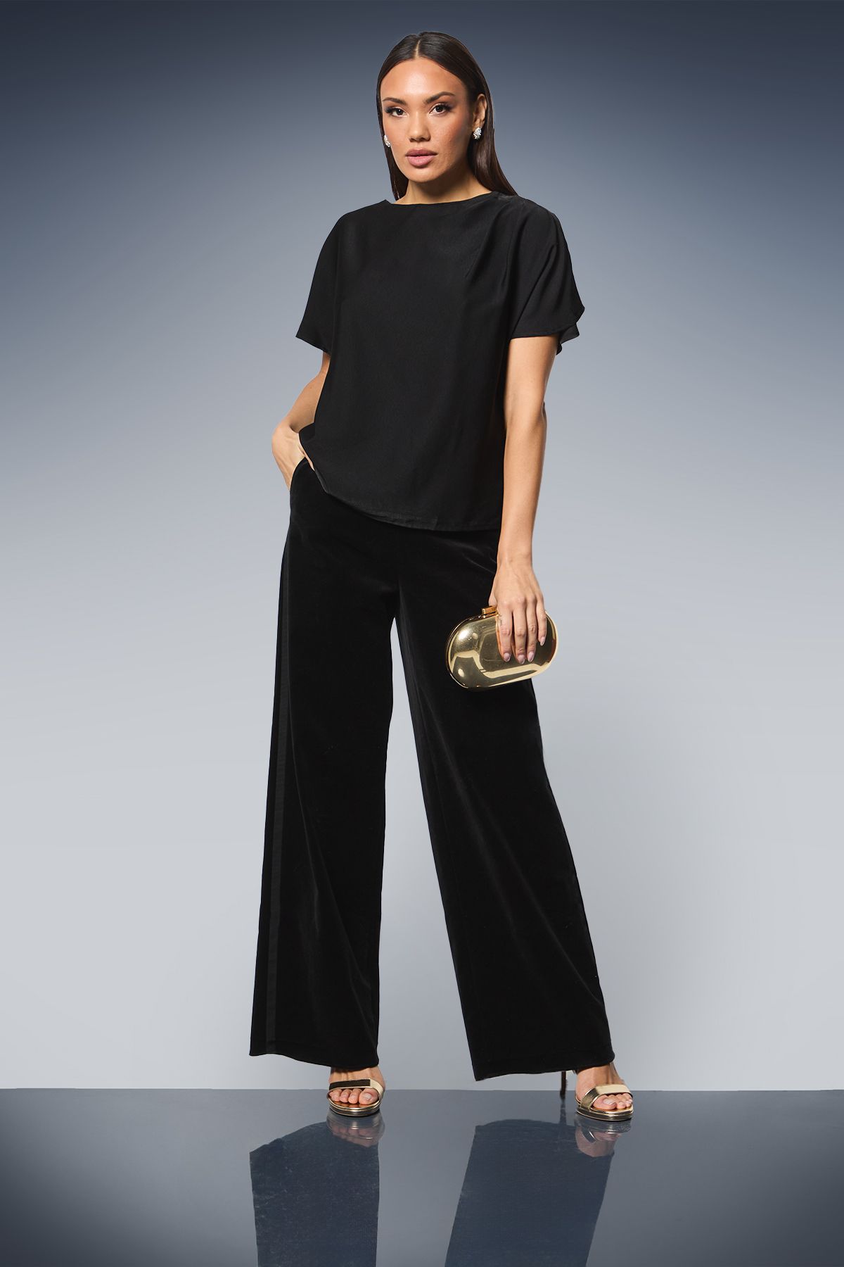 Principles Black Satin Drape Shoulder T-shirt Black image 1