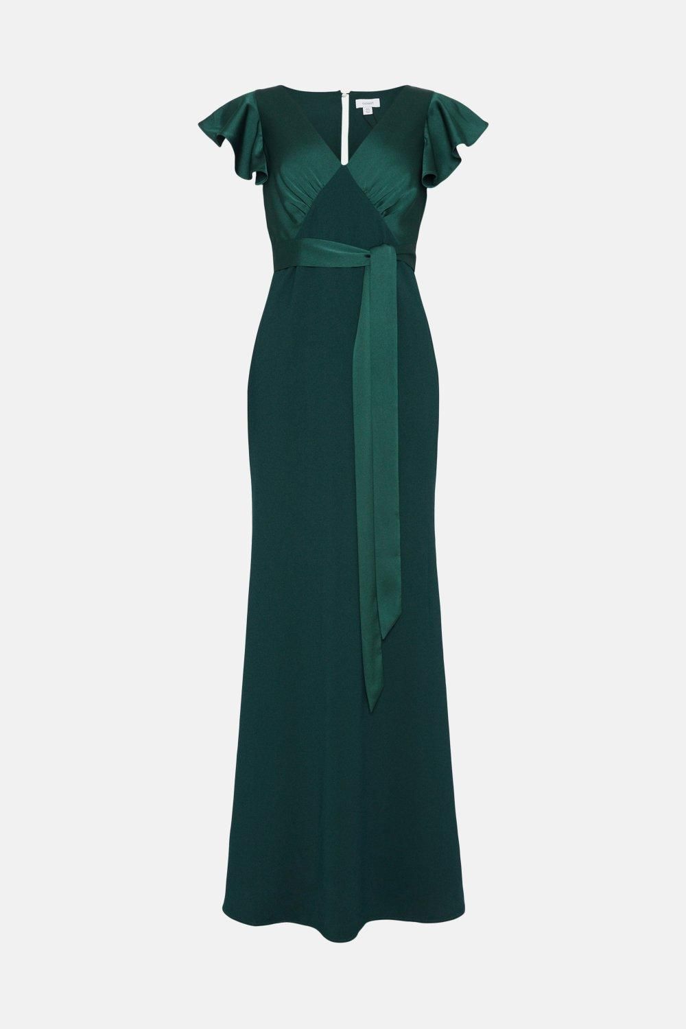 Coast Coast Honoured Petite V Neck Angel Short Sleeve Satin Maxi Bridesmaid Dress Emerald image 5