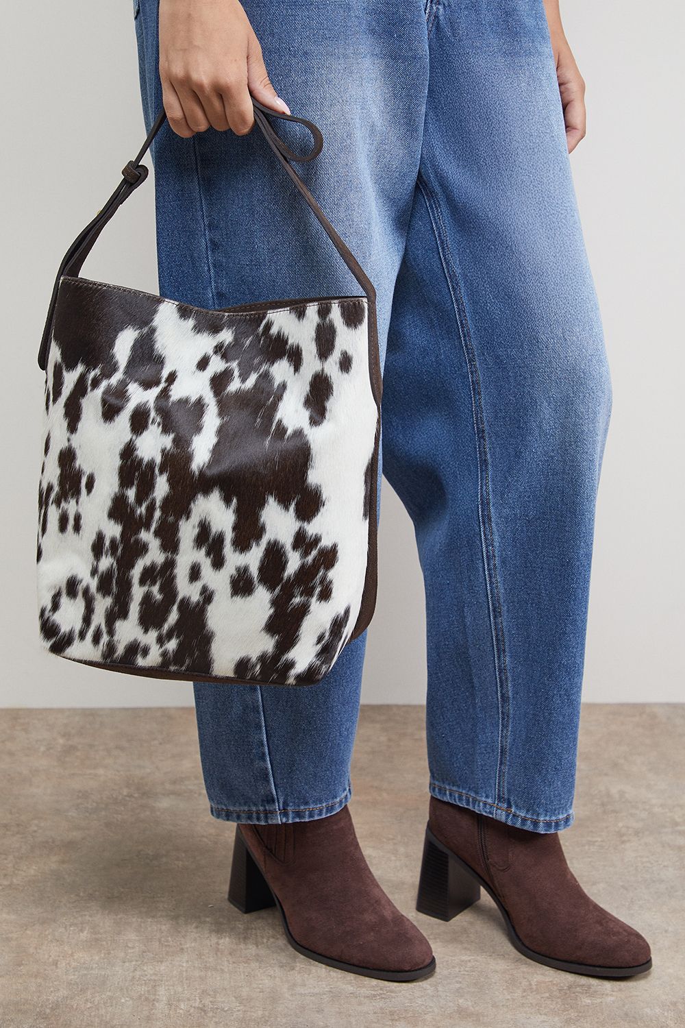 Oasis Lilah Real Leather Cow Print Slouch Bags Brown image 2