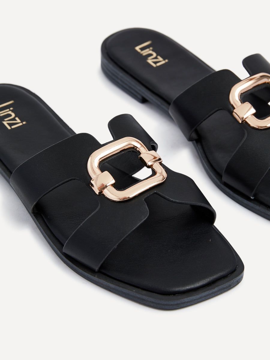 Linzi Vida Black Faux Leather Flat Sandal image 4