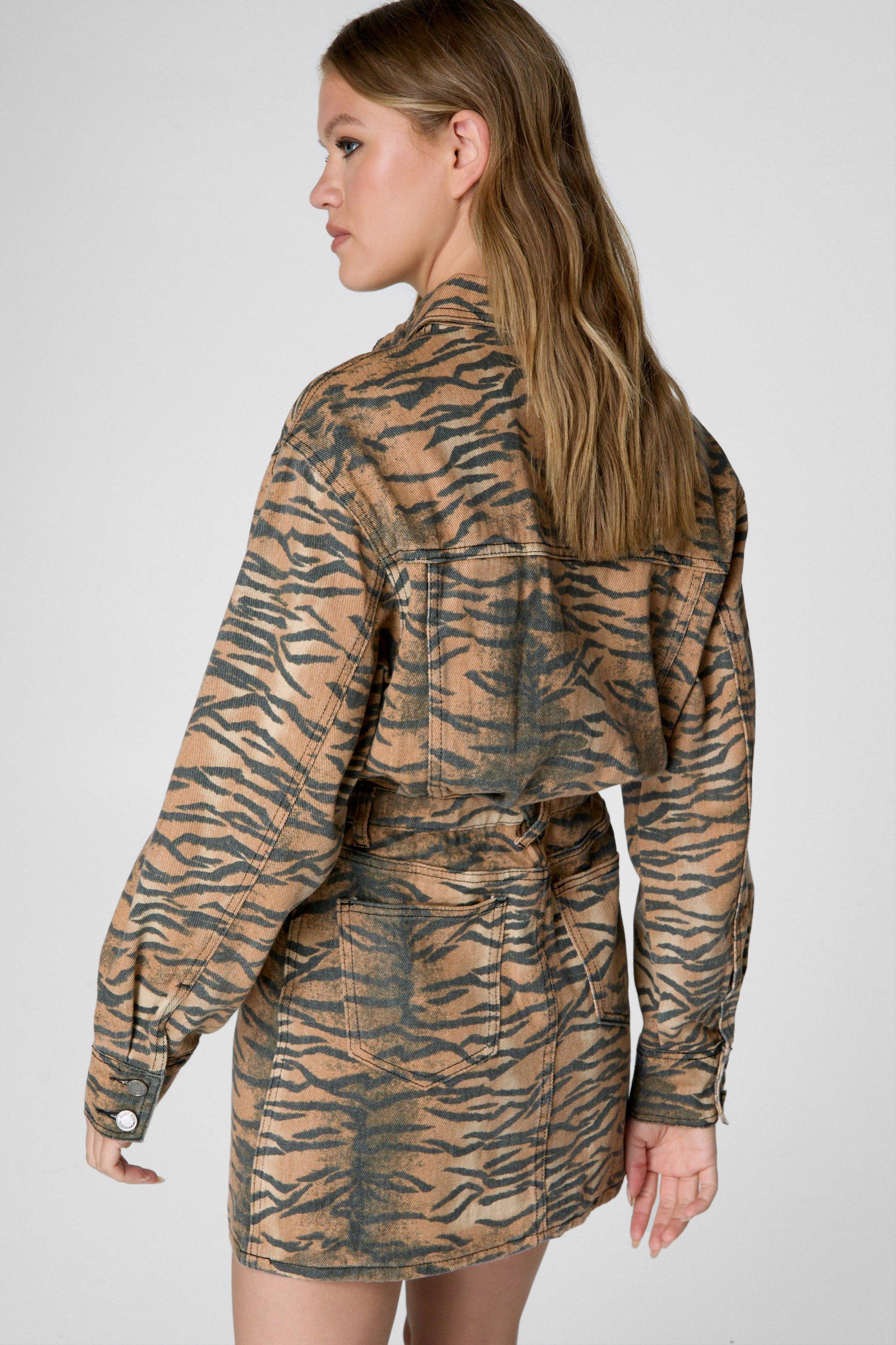 NastyGal Tiger Print Denim Shirt Dress image 4