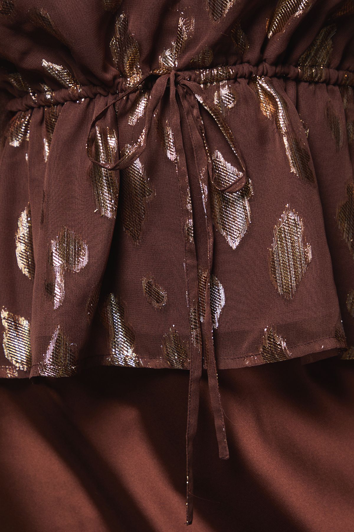 Dorothy Perkins DP Luxe Drawstring Waist Frill Detail Long Sleeve Blouse Chocolate image 5