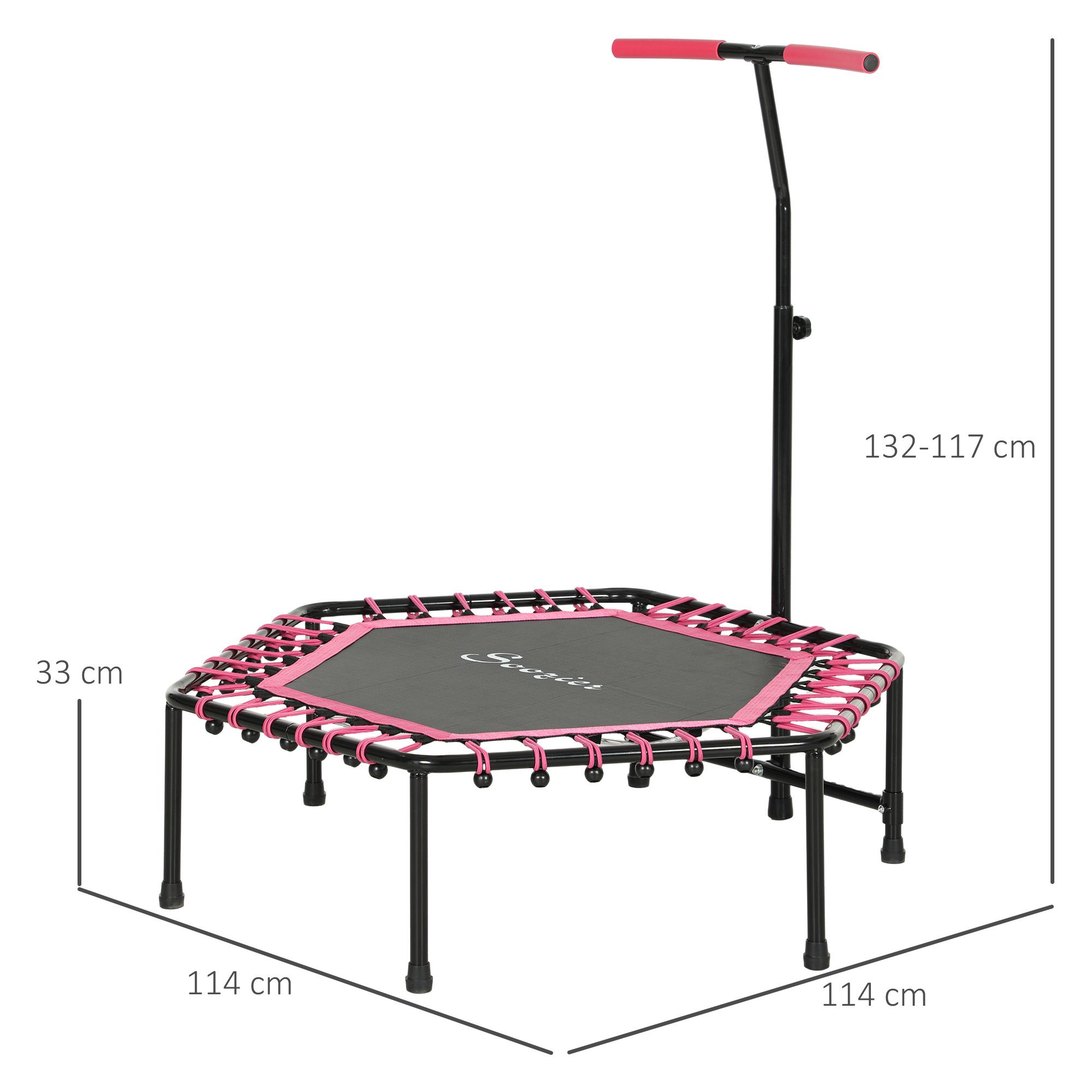 SPORTNOW 45" Fitness Trampoline with Adjustable Handle, LED Lights, Pink image 3