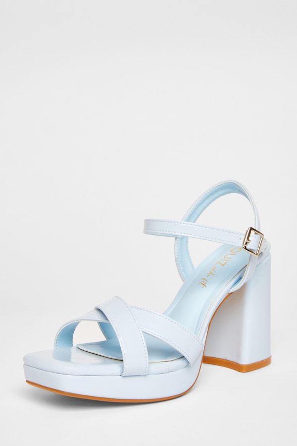 Quiz Blue Wide Fit Faux Leather Block Heels
