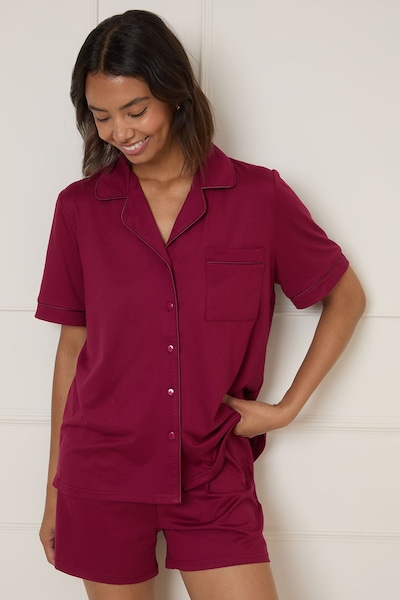 Dorothy Perkins Nightwear Tipped Short Sleeve Pyjama Set Burgundy