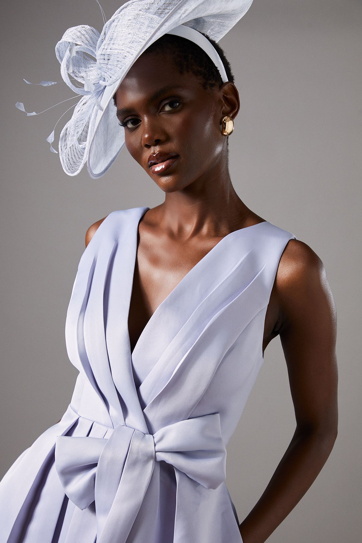 Coast V Neck Bow Detail Midi Dress Blue image 4