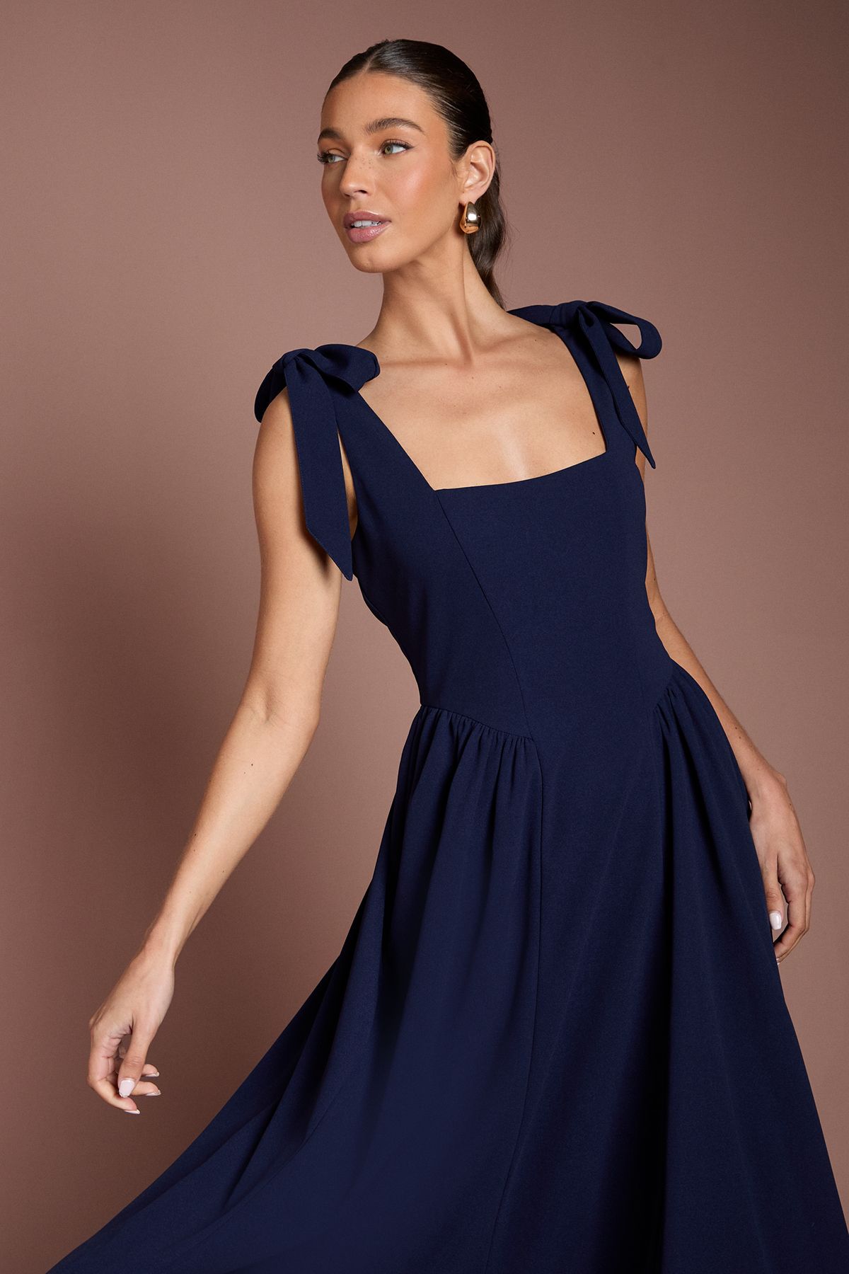 Coast Sleeveless Crepe Midi Dress With Bow Detail Straps Navy image 2