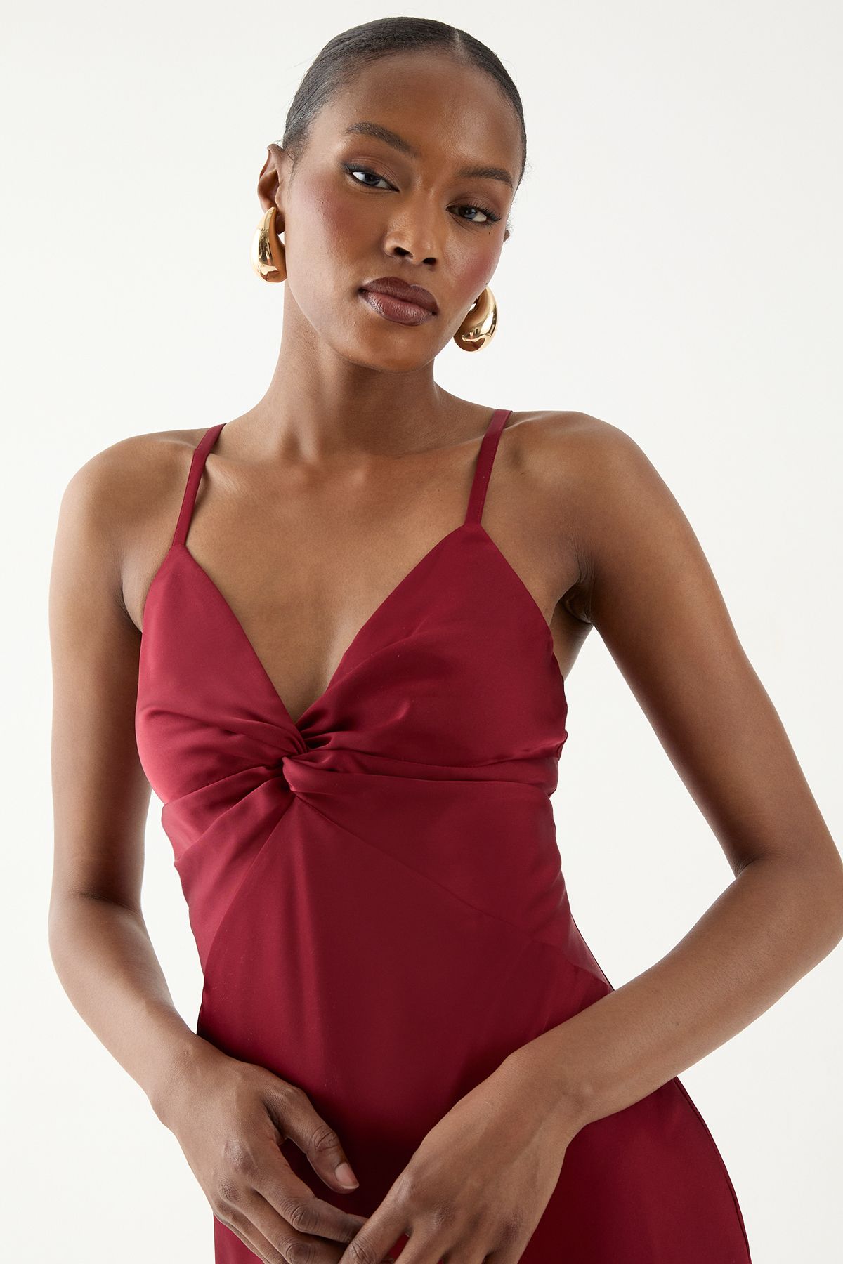 MissPap Knot Detail Strappy Bridesmaid Dress Red image 4