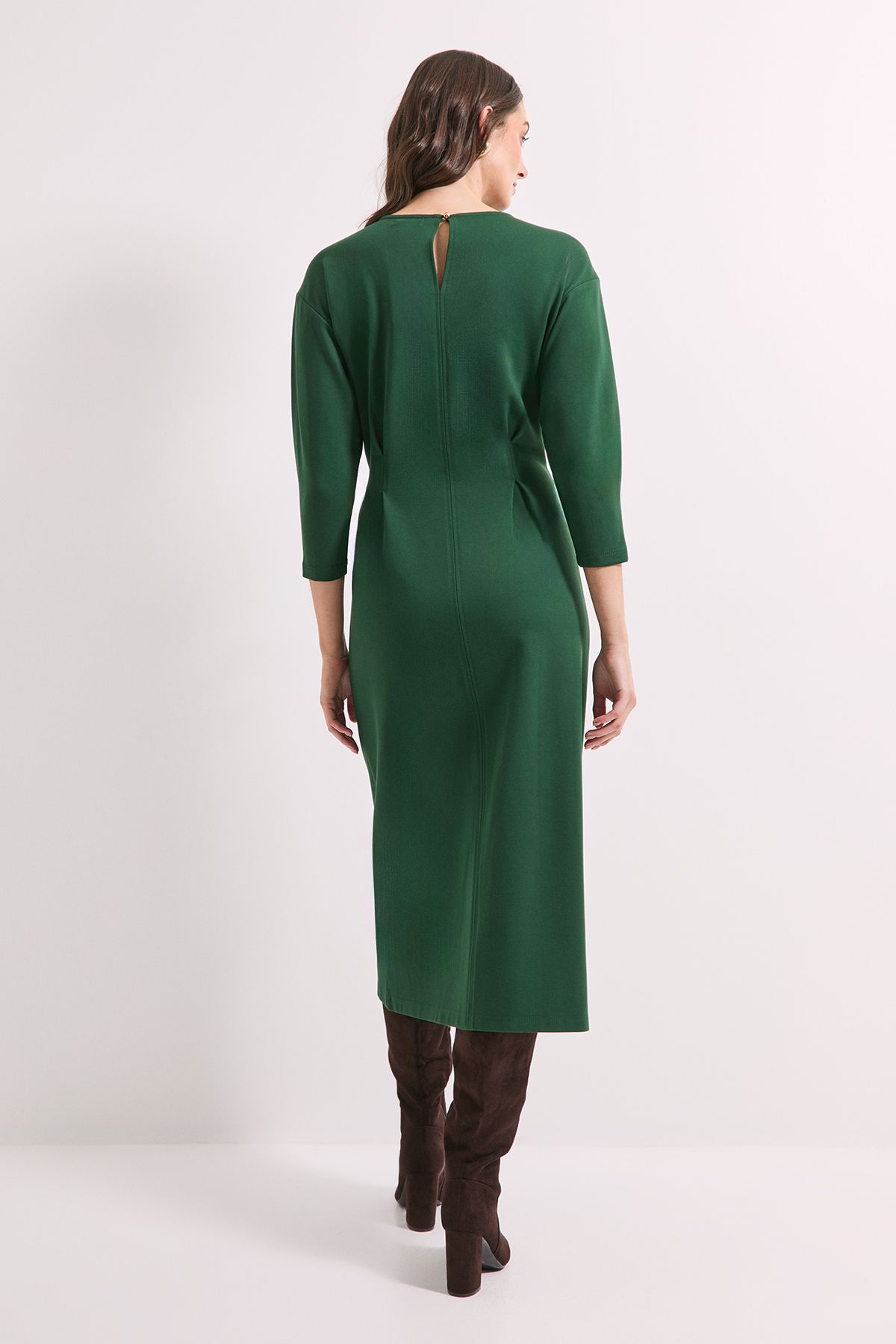 Principles Forest Keyhole Stitch Detail Ponte Midi Dress Forest image 3