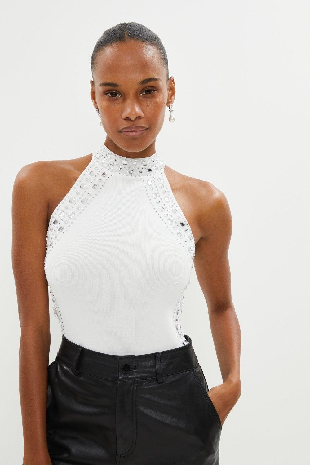 Coast Embellished Halter Neck Knit Top Cream image 1