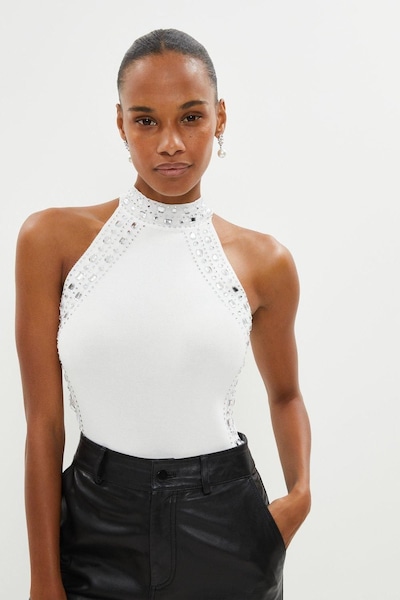 Coast Embellished Halter Neck Knit Top Cream