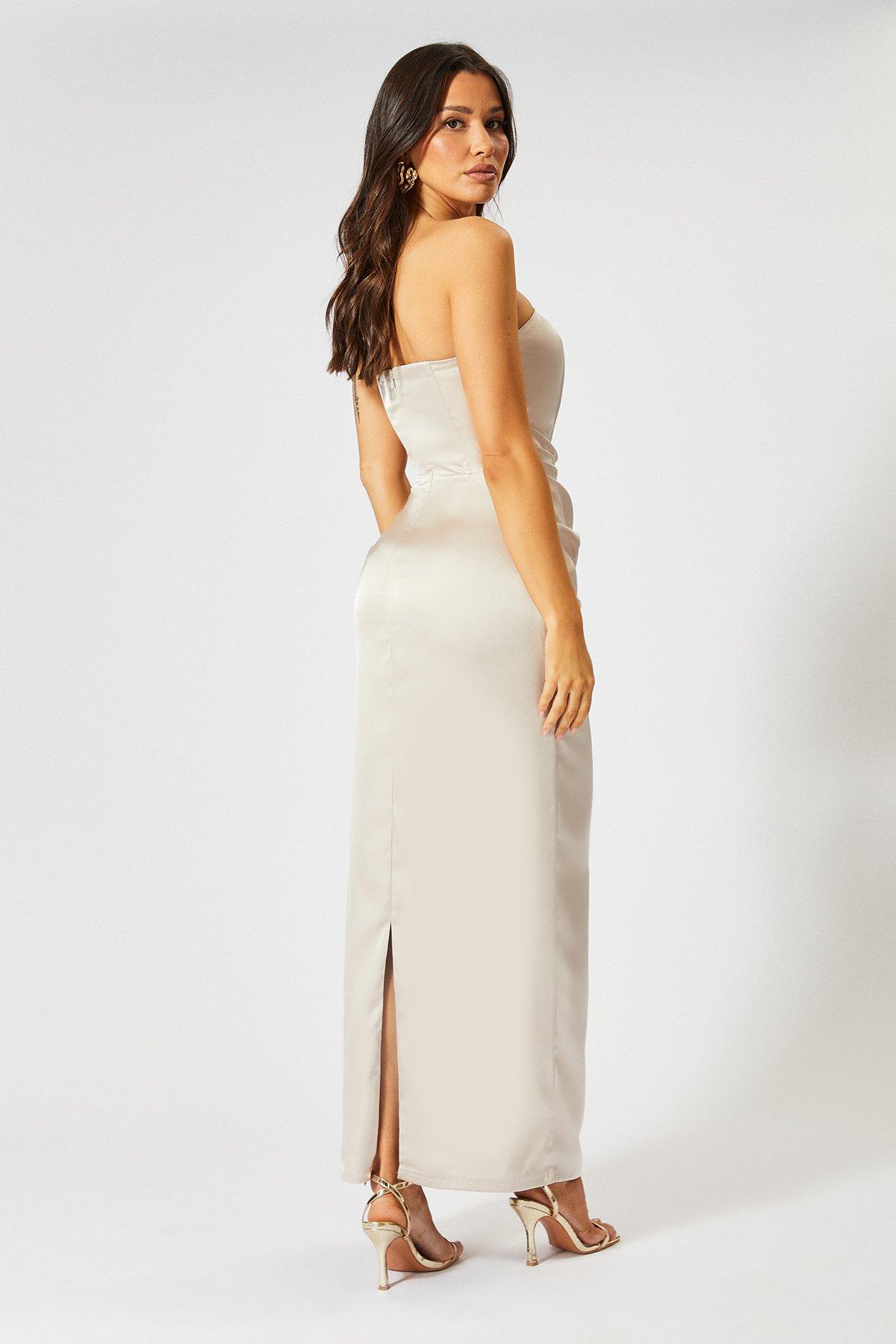 MissPap Satin Bandeau Corset Drape Maxi Dress Champagne image 4
