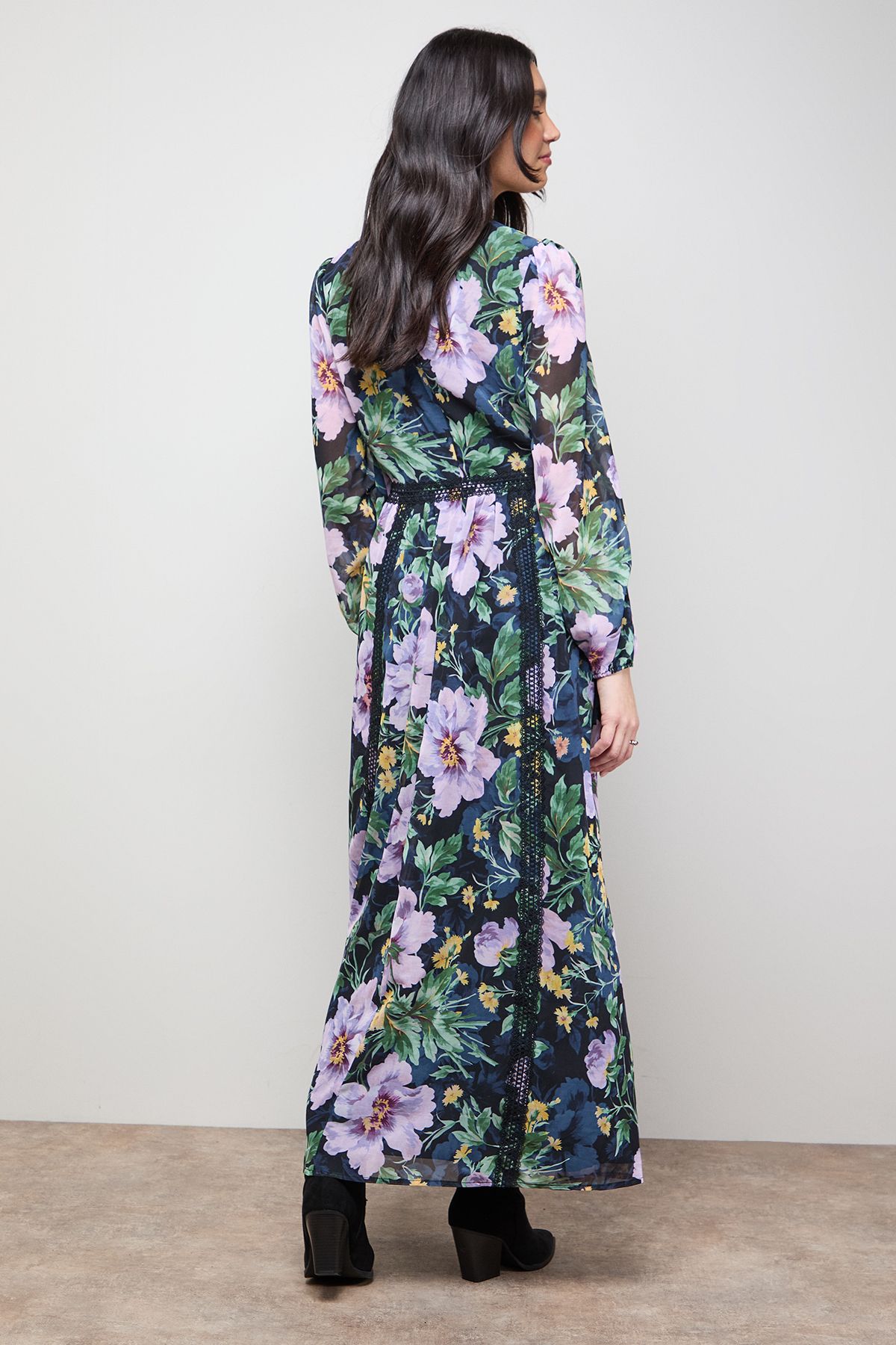 Oasis Printed Lace Trim Balloon Sleeve Midi Smock Dress Floral image 3