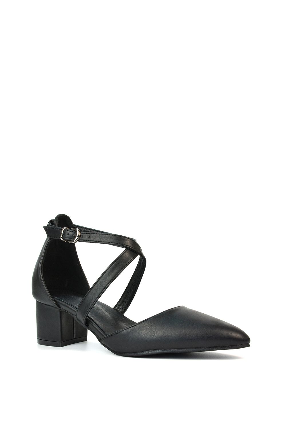 XY London 'Cynthia' Pointed Toe Ankle Strap Mid Block Heel Court Shoes image 2