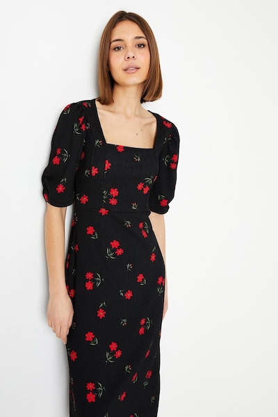 Dorothy Perkins Floral Seamed Midi Dress Black