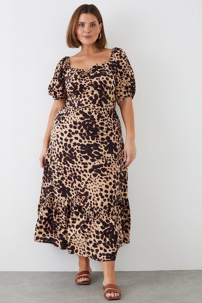 Dorothy Perkins Curve Animal Tie Front Tiered Maxi Dress Black