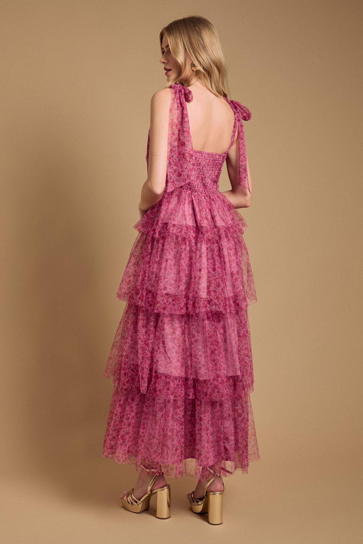 Oasis Tiered Tie Strap Maxi Dress Pink image 3