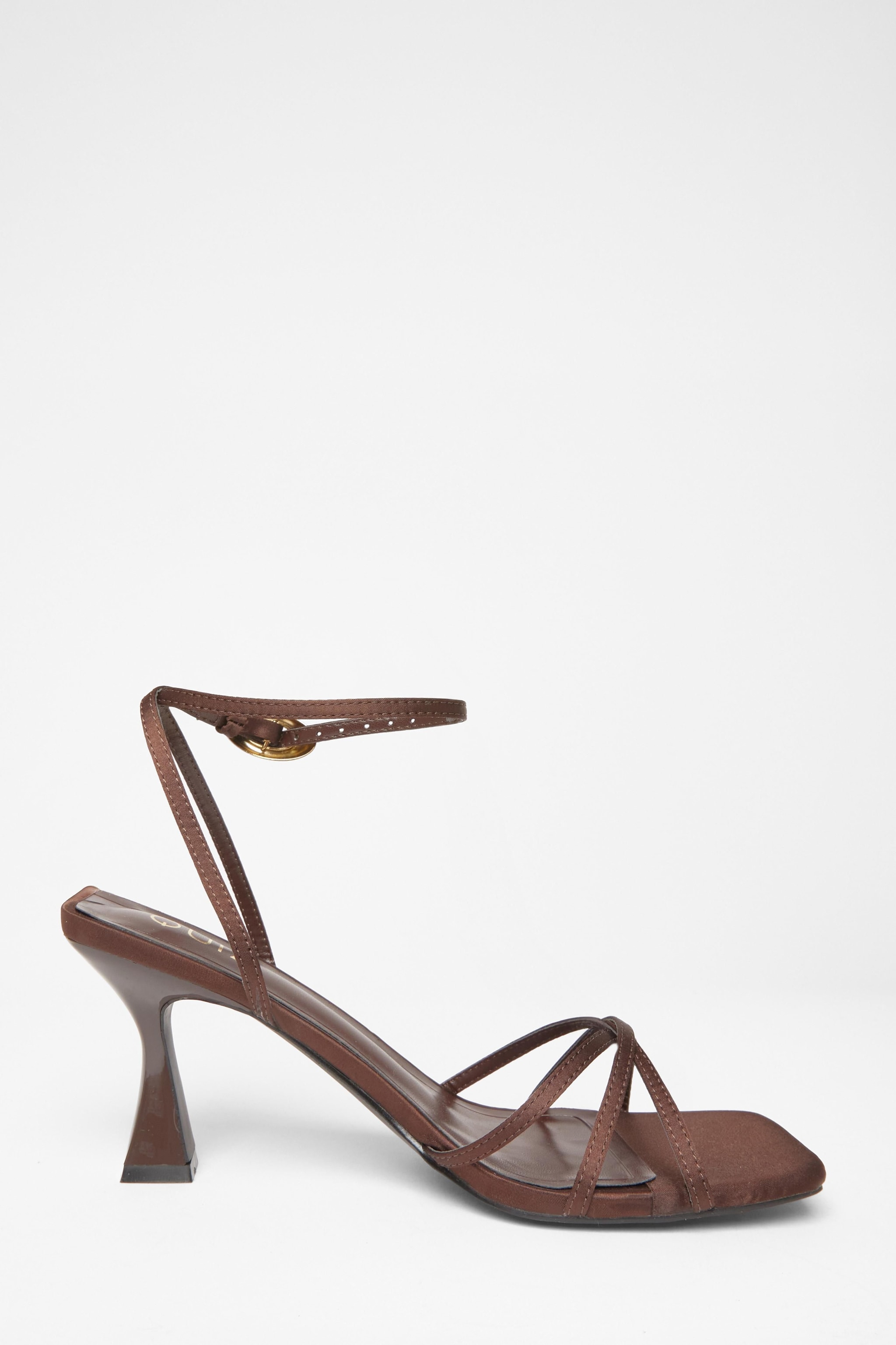 Quiz Brown Satin Strappy Flared Heels image 5