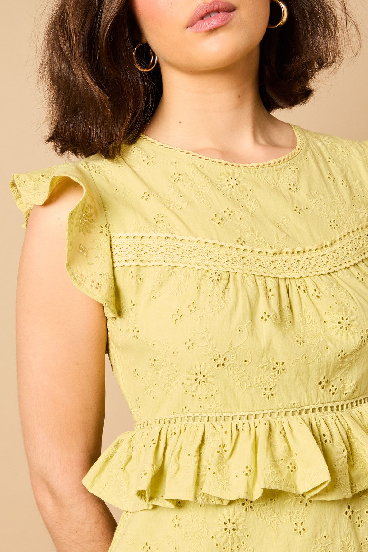 Oasis Ruffle Broderie Mini Dress Olive image 5