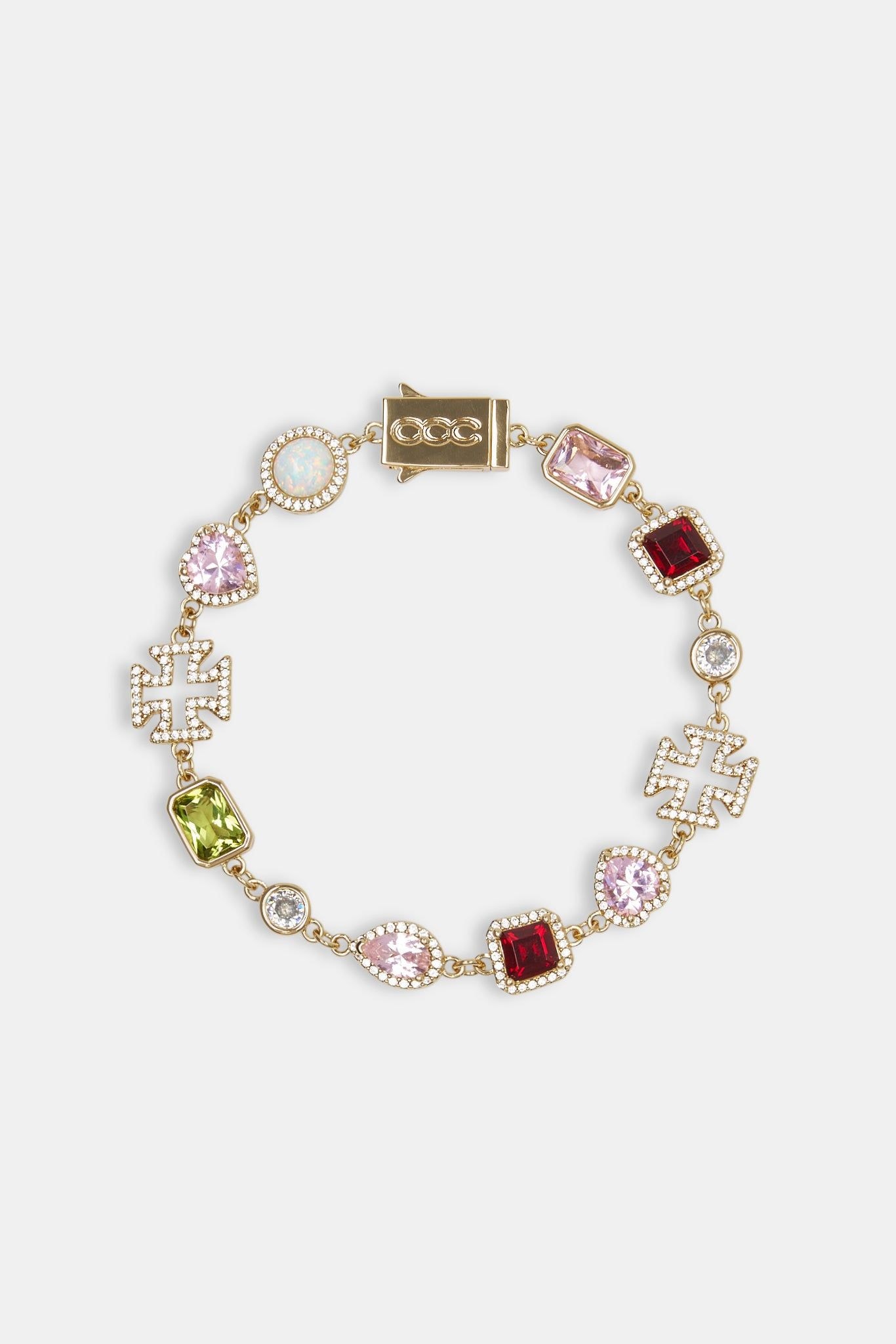 Cernucci Pink Heart Multi Gem Bracelet - Gold - 10mm image 2