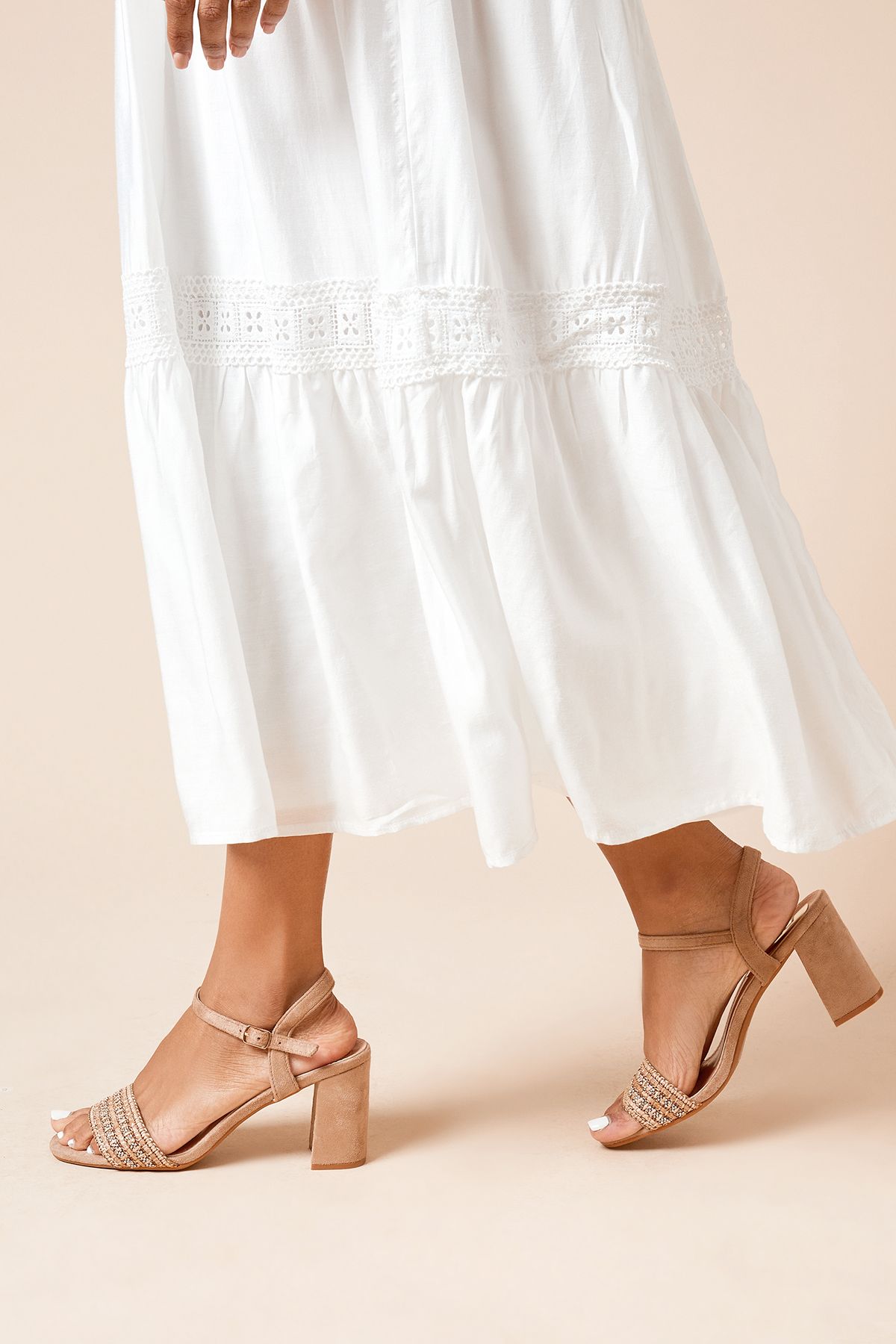 Dorothy Perkins Elspeth Faux Suede Woven Detail High Block Heeled Sandals Taupe image 3