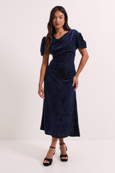 Dorothy Perkins Petite DP Luxe Cowl Neck Puff Sleeve Midi Dress Leopard