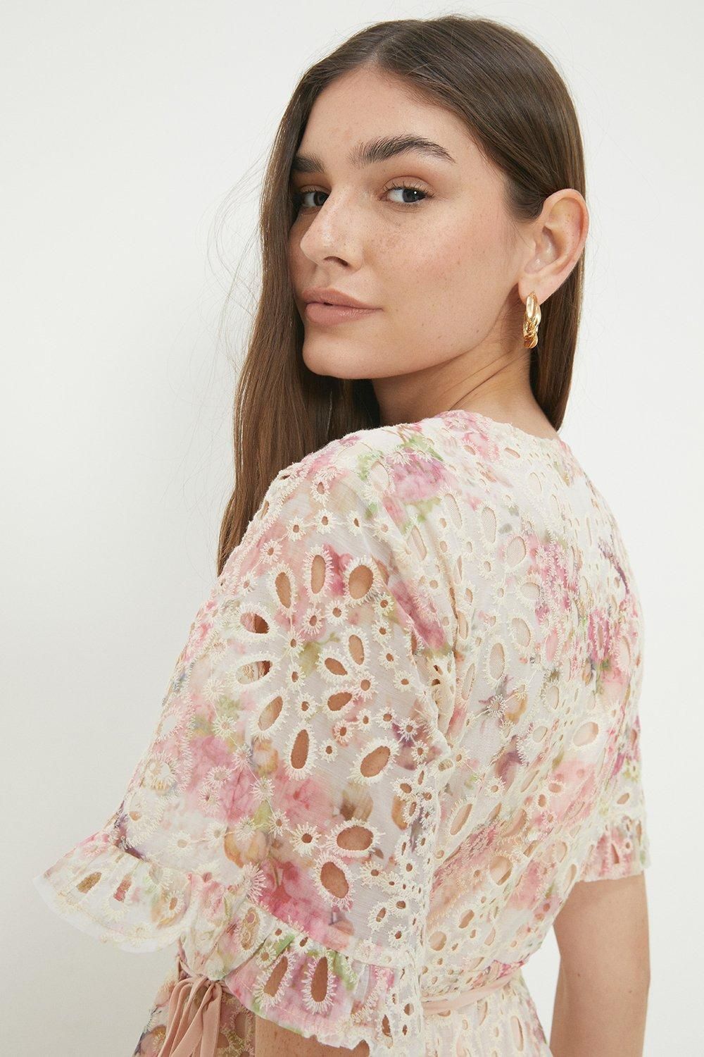 Dorothy Perkins Cutwork Chiffon Ruffle Wrap Midi Dress Pink image 4