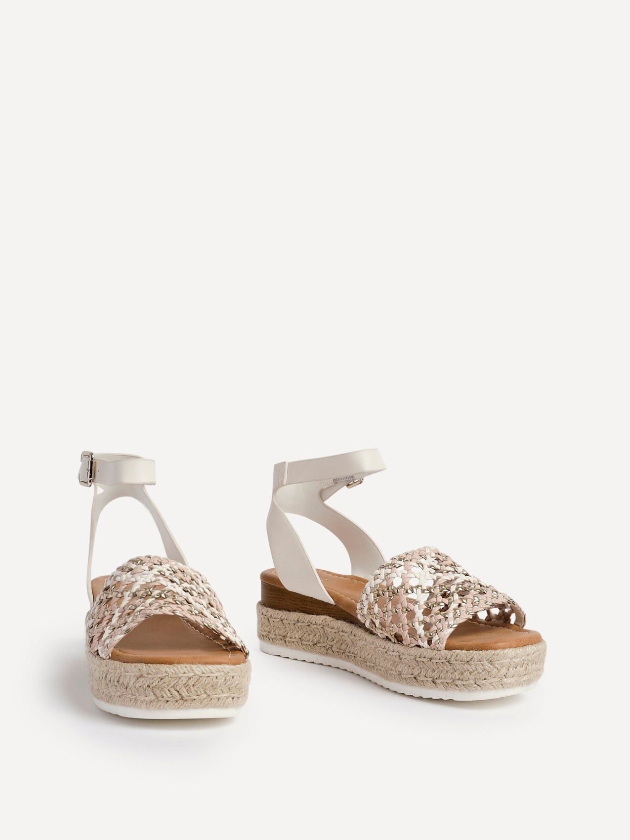 Linzi Sundown Beige Faux Leather Handwoven Espadrille Flatform Sandal image 3