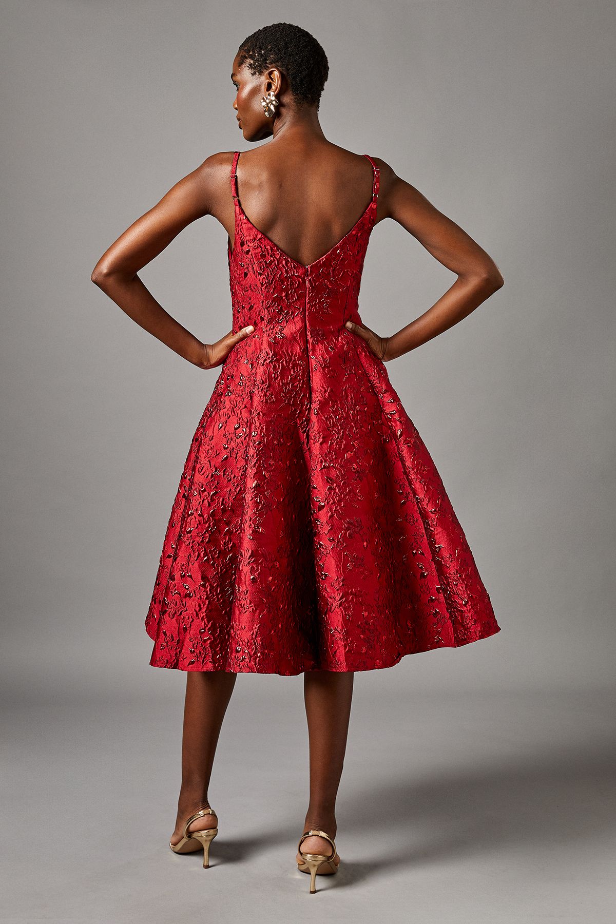 Coast Jacquard Cami Midi Dress Red image 3