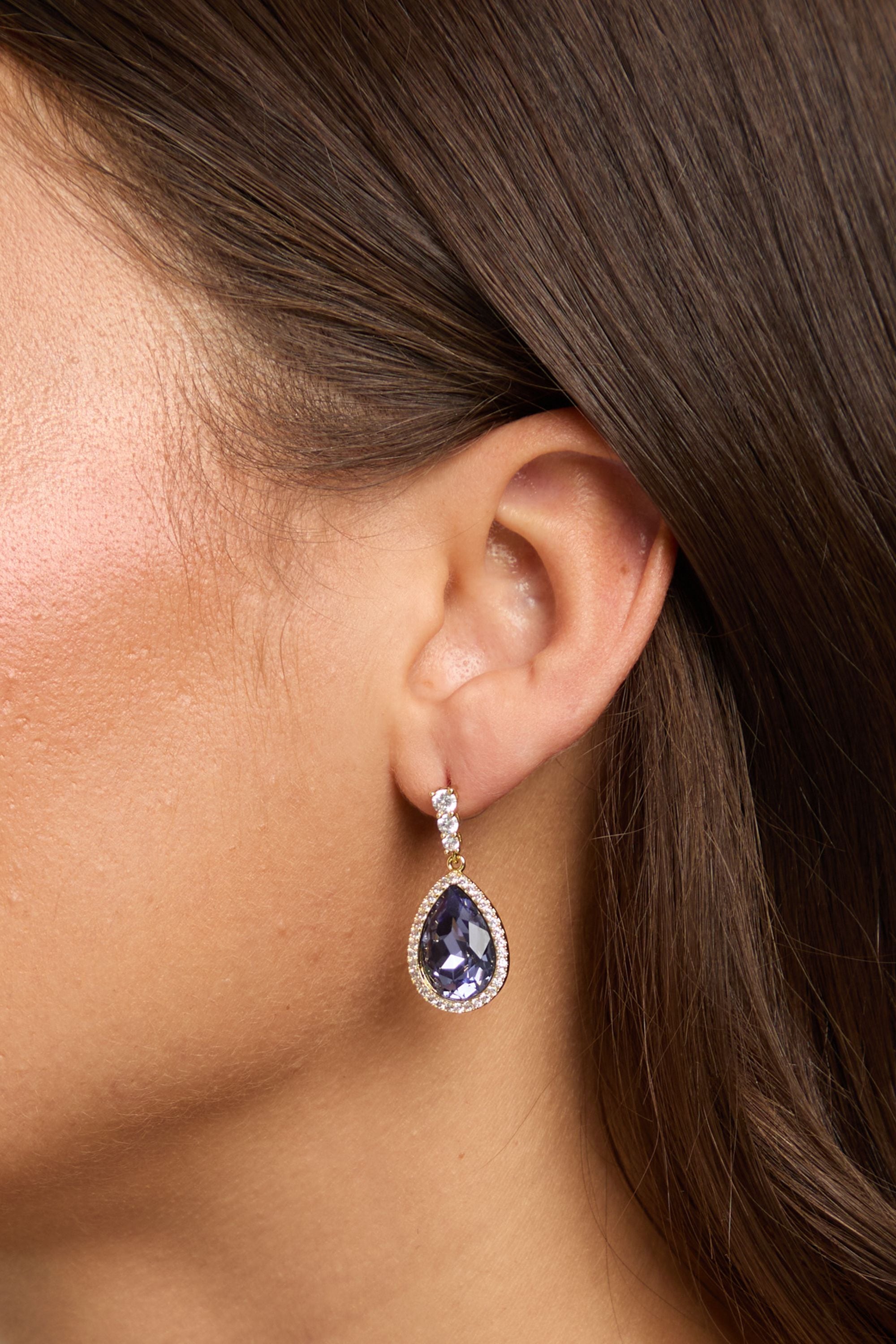 Jon Richard Gold Plated and Tanzanite Pear Drop Earrings image 2