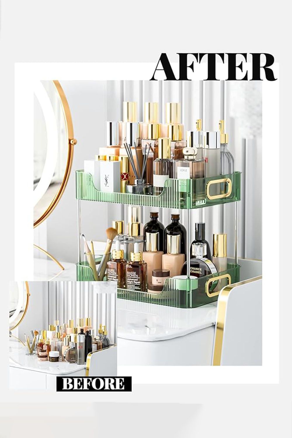 SHEONLY 2 Tier Cosmetic Makeup Holder Organizer Storage Rack Vanity Countertop,Bathroom Counter image 5