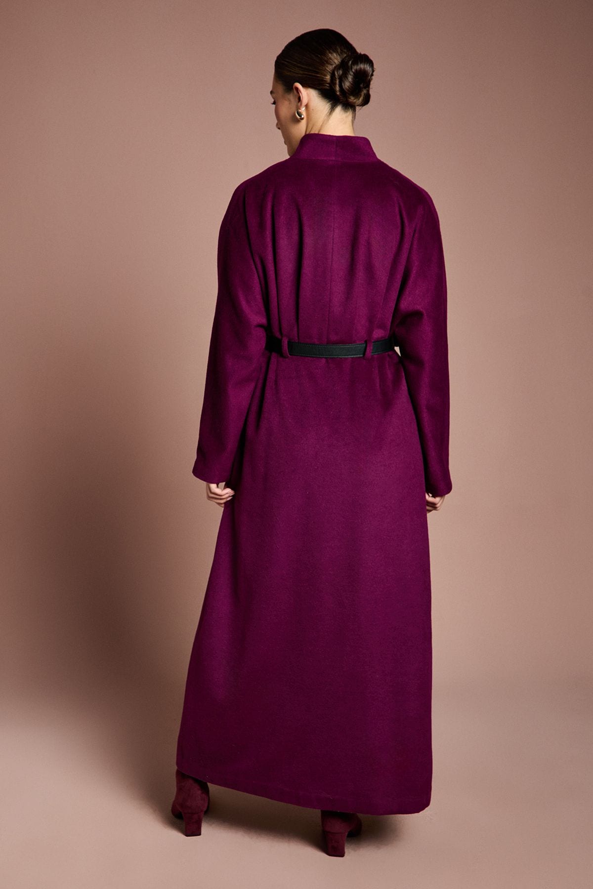 Coast Lisa Tan Occasion Belted Skirt Detail Coat Wine image 3