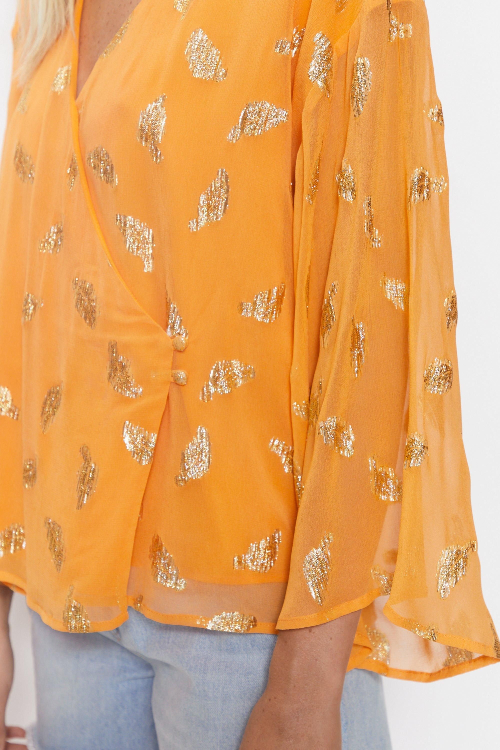 Warehouse Metallic Georgette Wrap Top Orange image 3