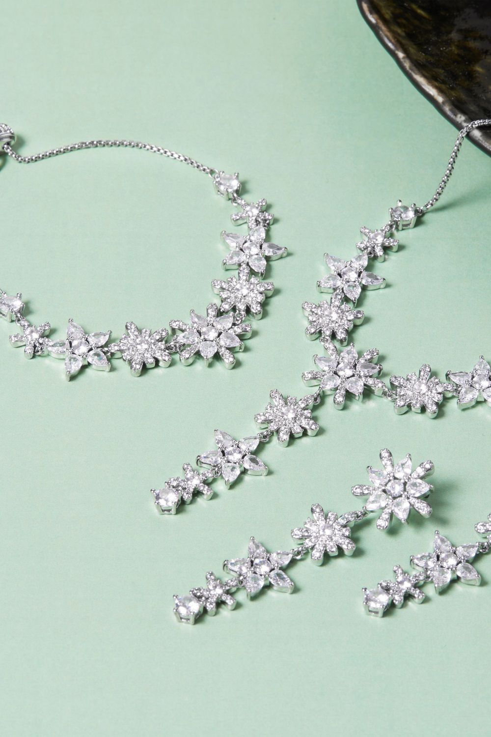 Jon Richard Rhodium Plated Cubic Zirconia Floral Y Necklace image 2