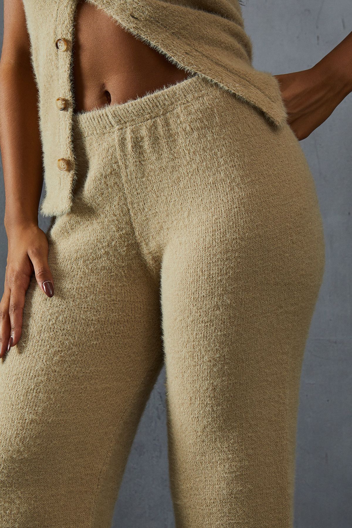 MissPap Eyelash Knit High Waisted Lounge Trouser Taupe image 2