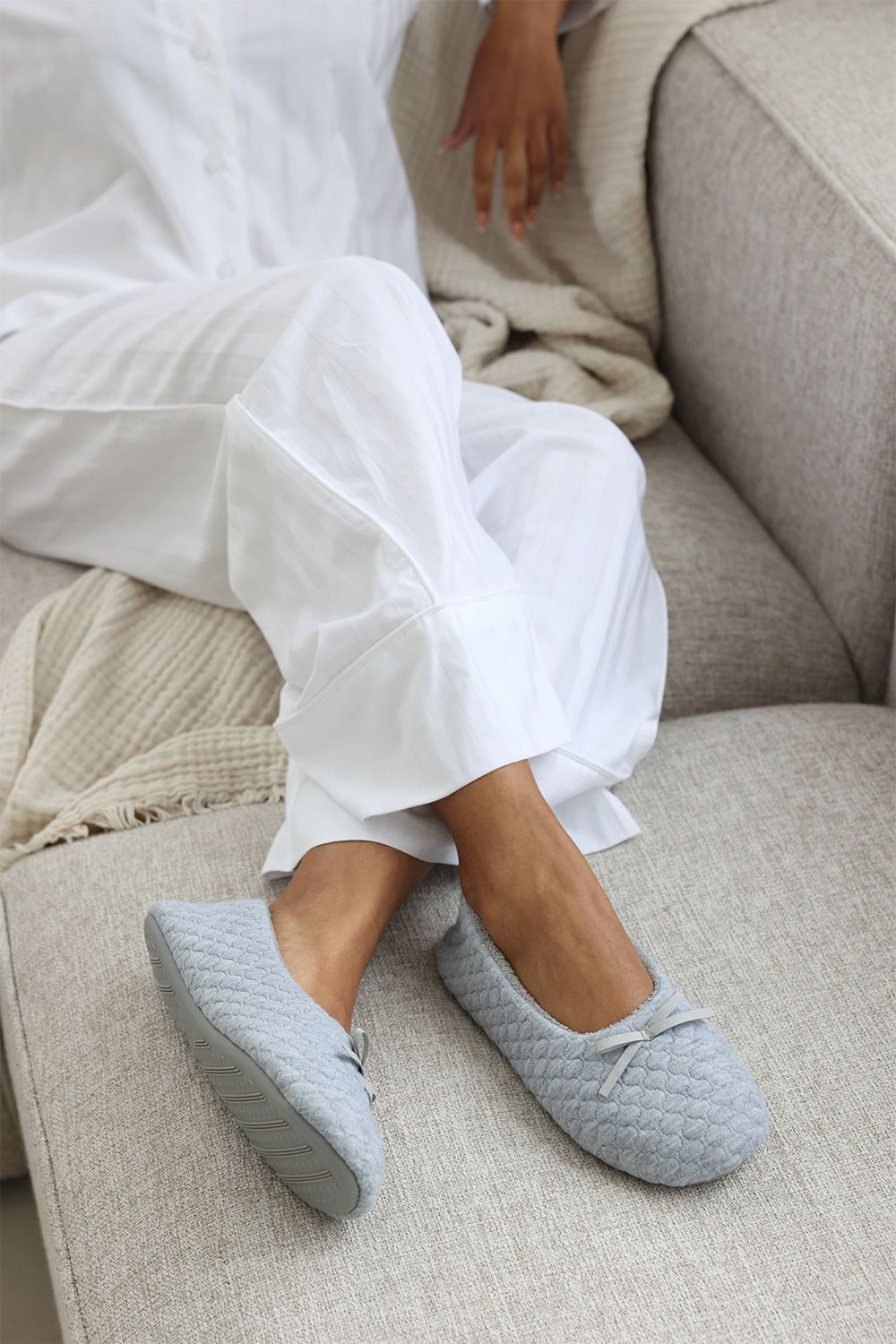 Where's That From 'Inez' Ballet Quilted Slippers with Faux Fur Lining and Bow Detail image 2