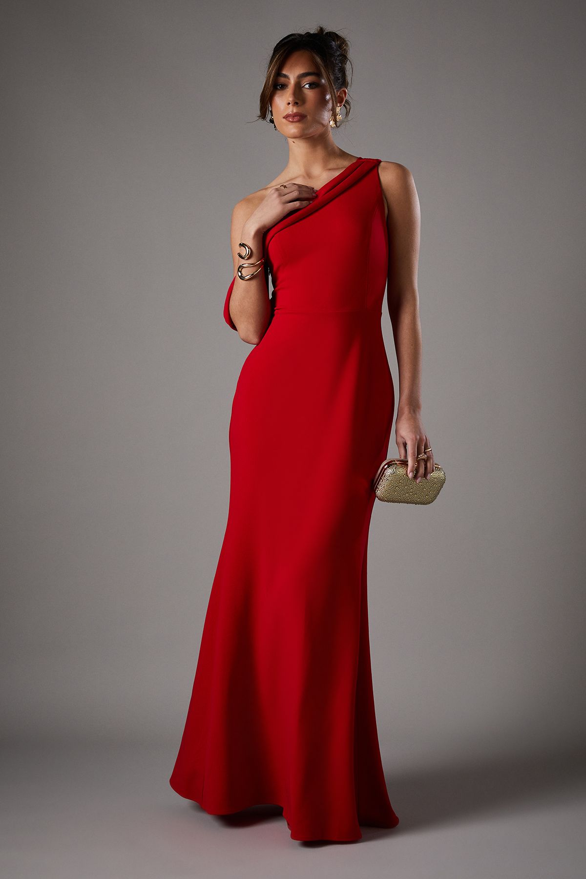 Coast Asymmetric Neckline Scuba Crepe Black Tie Dress Red