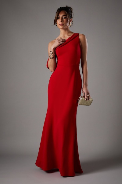 Coast Asymmetric Neckline Scuba Crepe Black Tie Dress Red