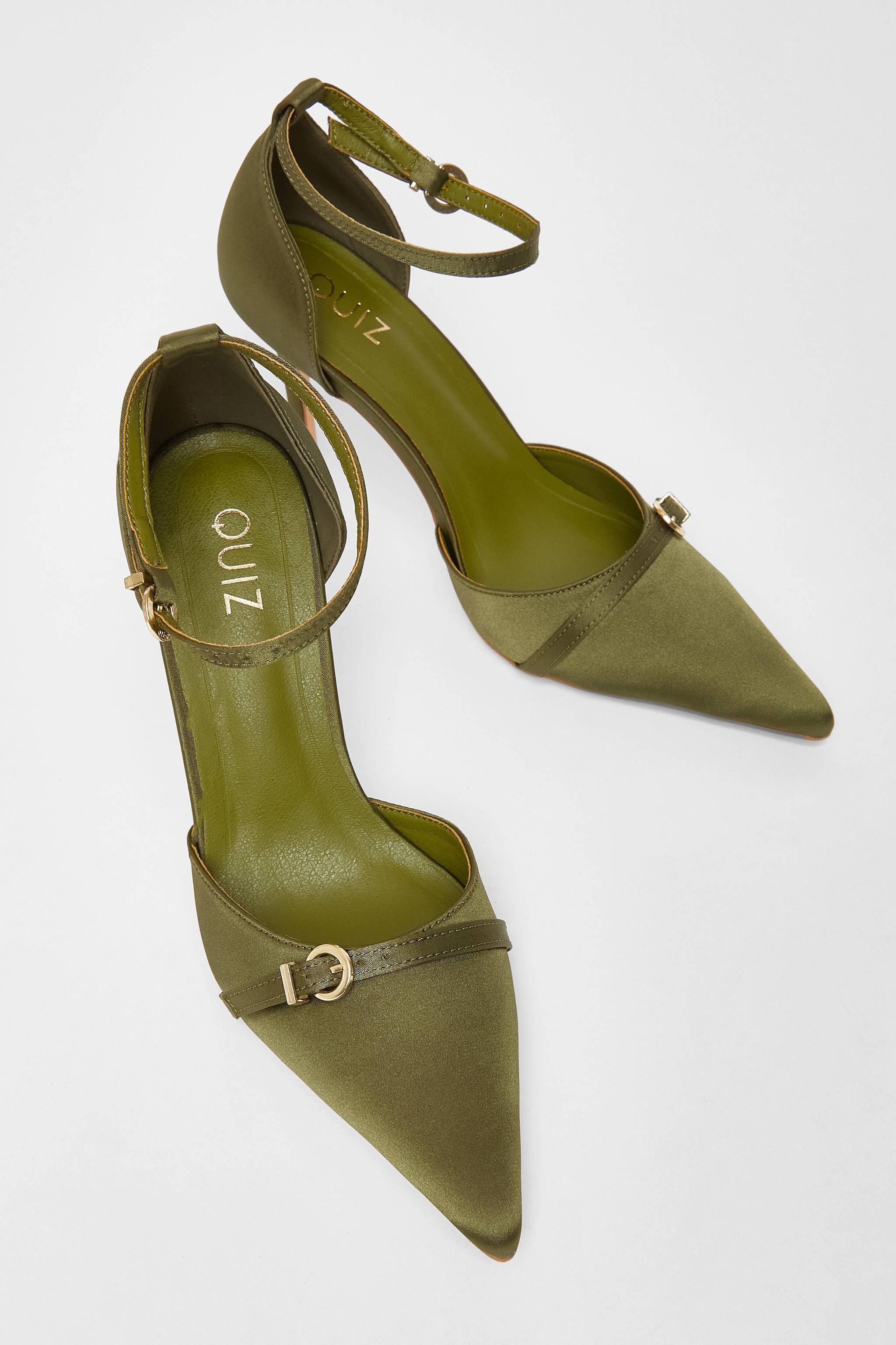 Quiz Green Satin Buckle Court Heels image 2