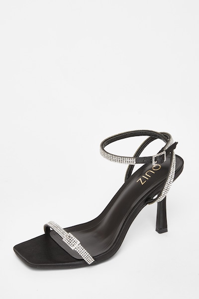 Quiz Black Diamante Buckle Heels