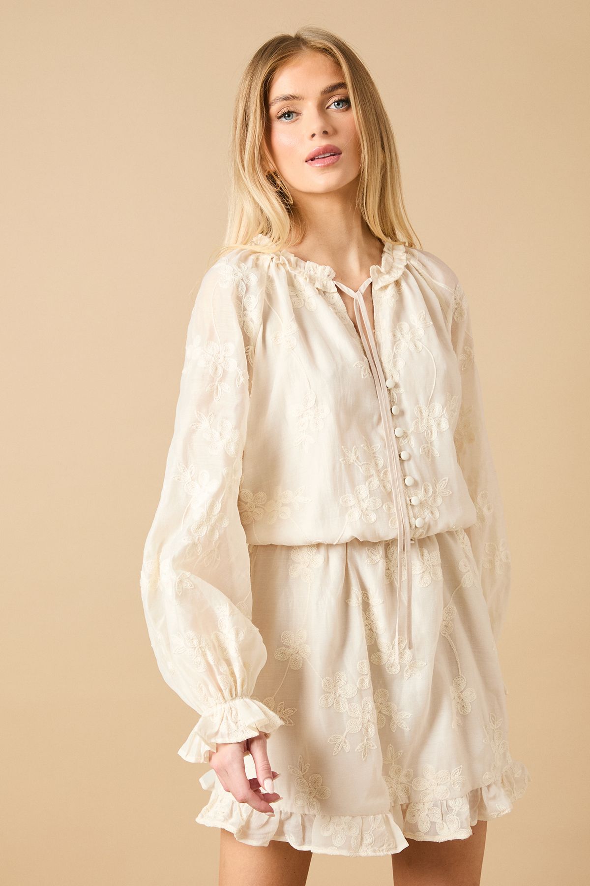 Oasis Button Up Floral Mini Dress Cream image 2