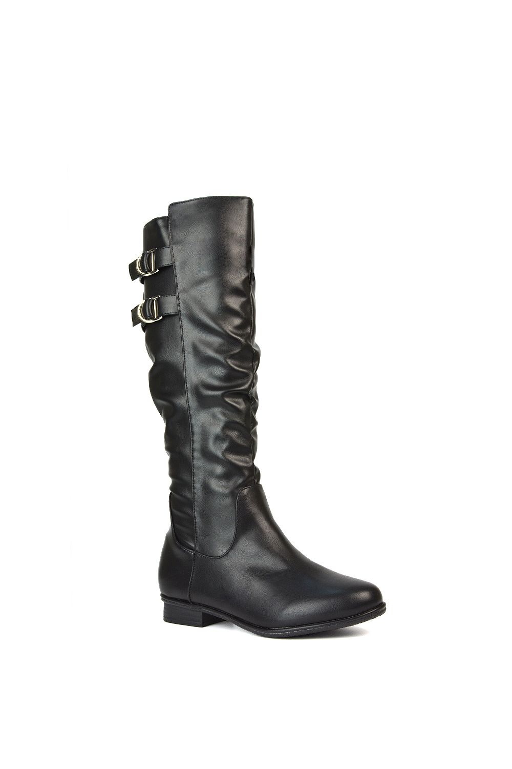 XY London 'Mia' Slouchy Flat Heel Knee High Boots With Buckle Detail image 2