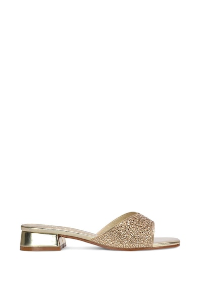 XY London 'Erica' Open Toe Slip On Diamante Low Heel Mule Shoes