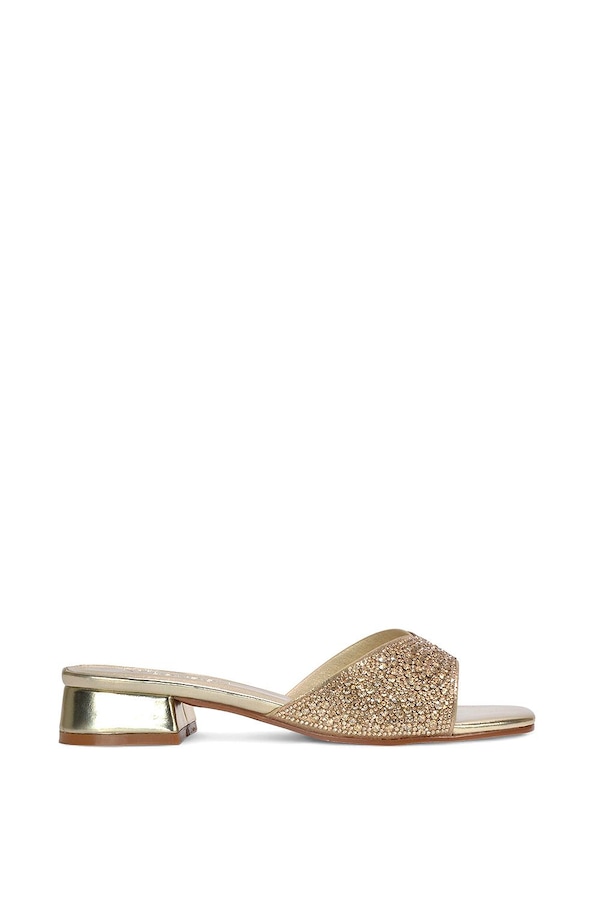 XY London 'Erica' Open Toe Slip On Diamante Low Heel Mule Shoes