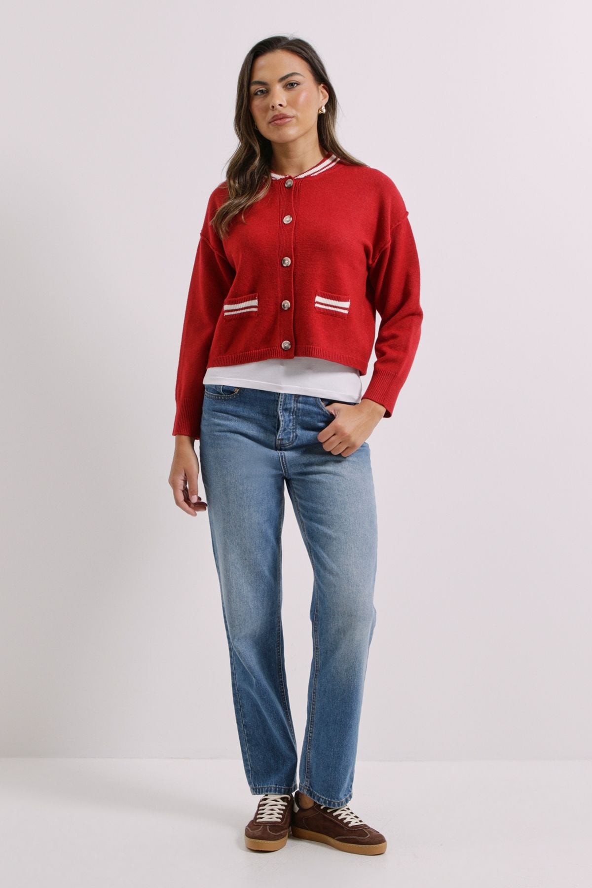 Dorothy Perkins Burgundy Knitted Bomber Jacket Burgundy