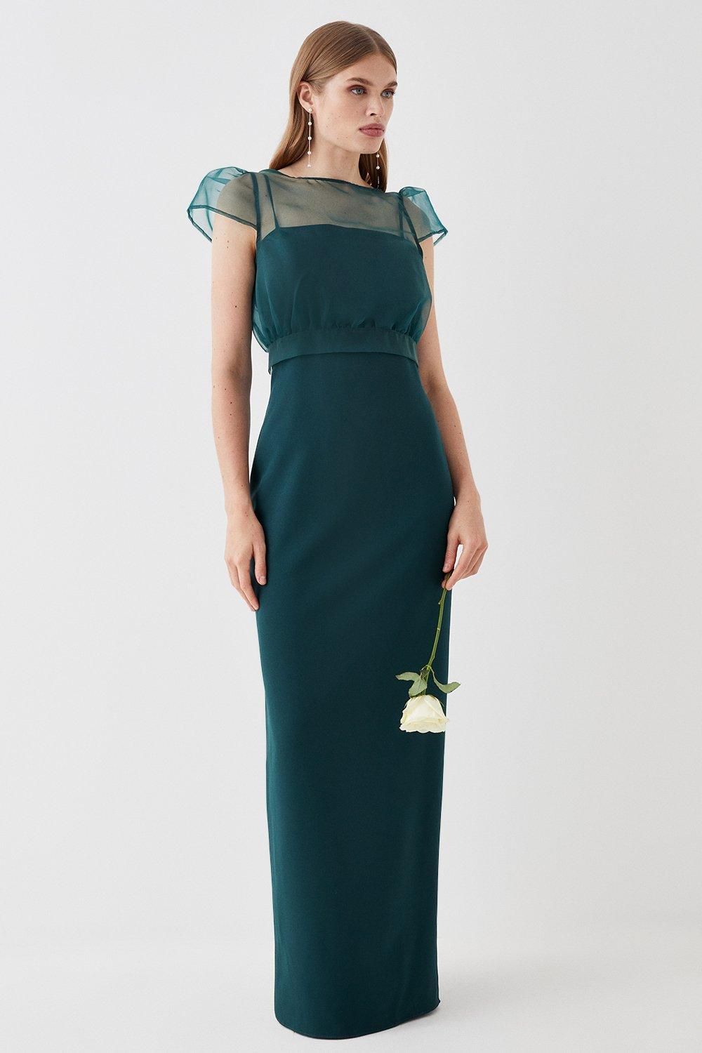 Coast Organza Top Crepe Bodice Multiwear Bridesmaids Dress Forest image 1