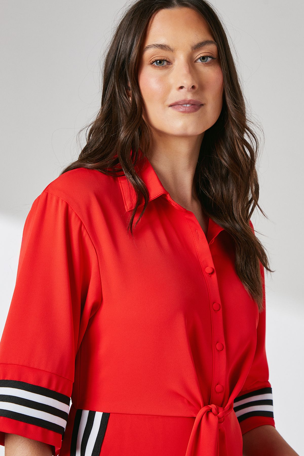 Principles Red Rib Detail Tie Waist Shirt Dress Red image 4