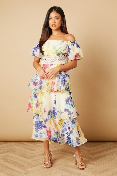 Oasis Petite Organza Floral Bardot Midaxi Dress Multi