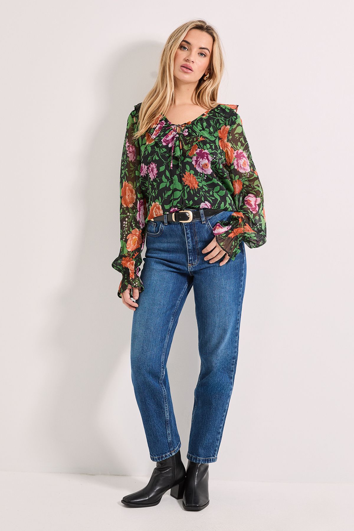 Dorothy Perkins Ruffle Tie Front Long Sleeve Printed Chiffon Blouse Floral image 2