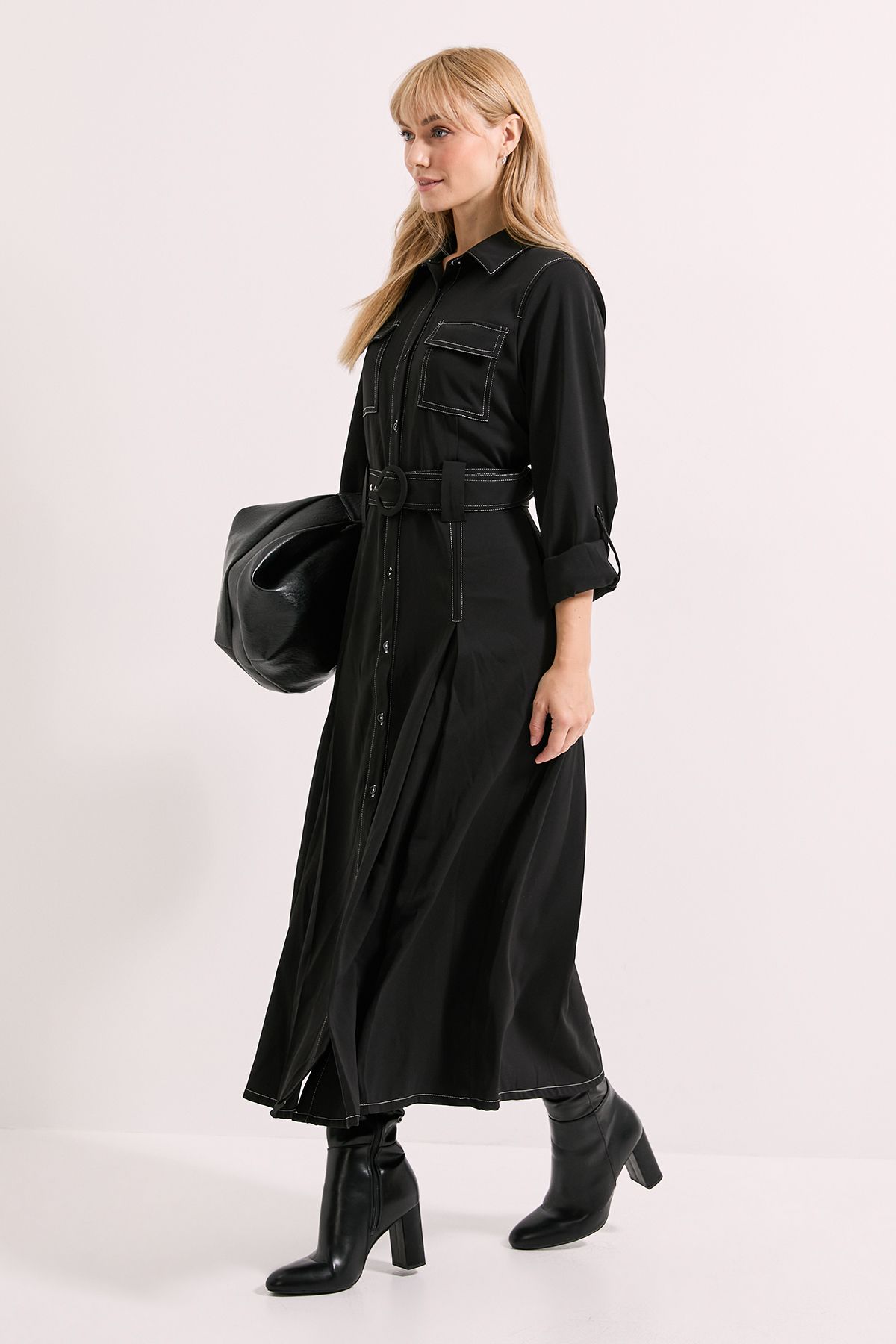 Principles Black Stitch Belted Utility Dress Black